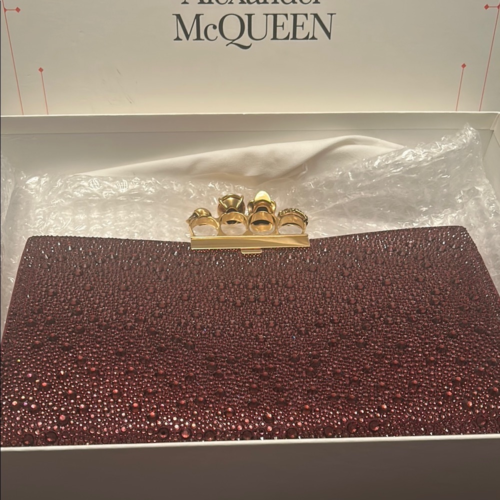 💜Alexander McQueen Burgundy Clutch with Gold Accents